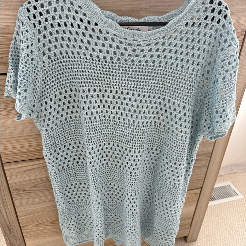 Light Blue Crochet Knit Swim coverup